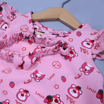 BABY PINK BEAR LOTSO PRINT WITH BAND ROMPER FOR GIRLS